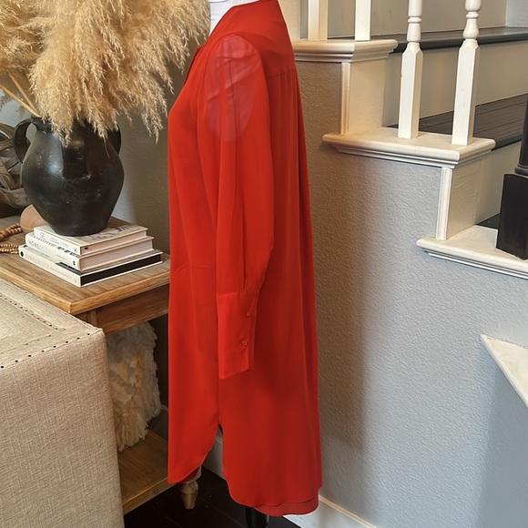 Club Monaco Long Sleeve Red Silk Shirt Dress Size 2 - Picture 5 of 8